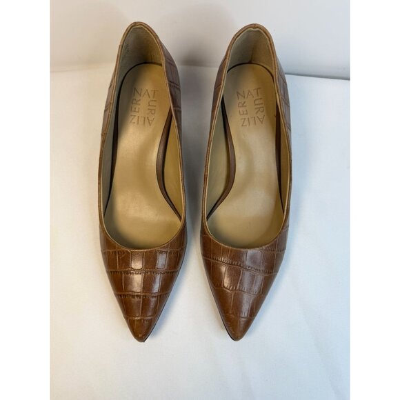 Naturalizer Everly Pump Womens Size 6W Banana Bread Brown Croc Leather Mid Heel - Picture 3 of 12